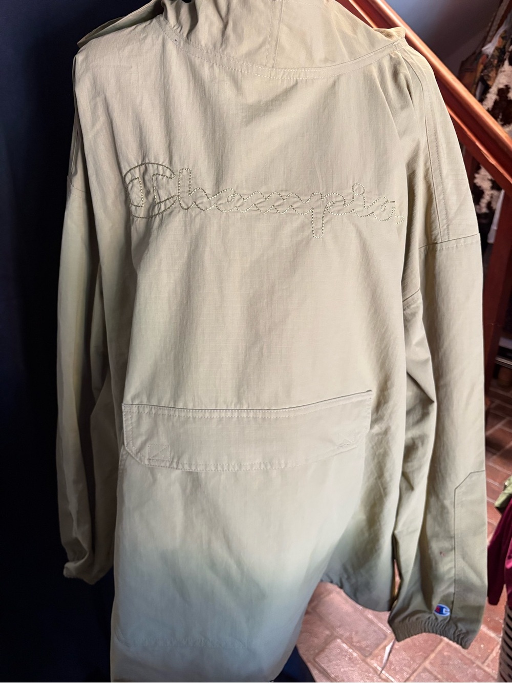 Champion Men's Olive Green Pullover Anorak with Script Logo